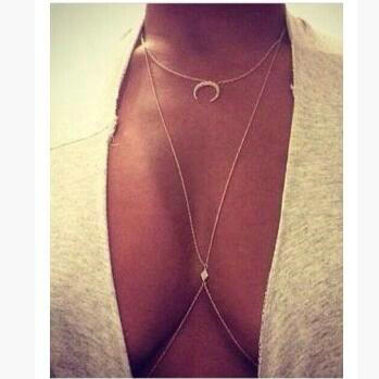 Sexy Bikini Beach Diamond Moon Belly Waist Body Chains Dress Decro Necklace Jewelry - Gold