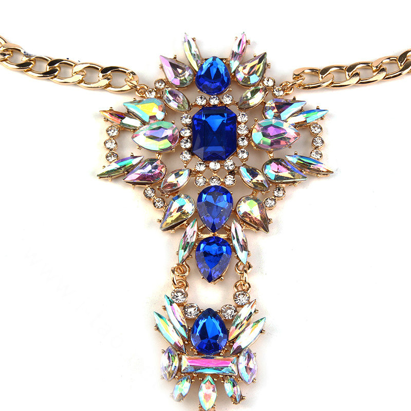 Sexy Crystal Flower Belly Body Chain Bikini Party Decro Pendant Necklace Jewelry - Blue