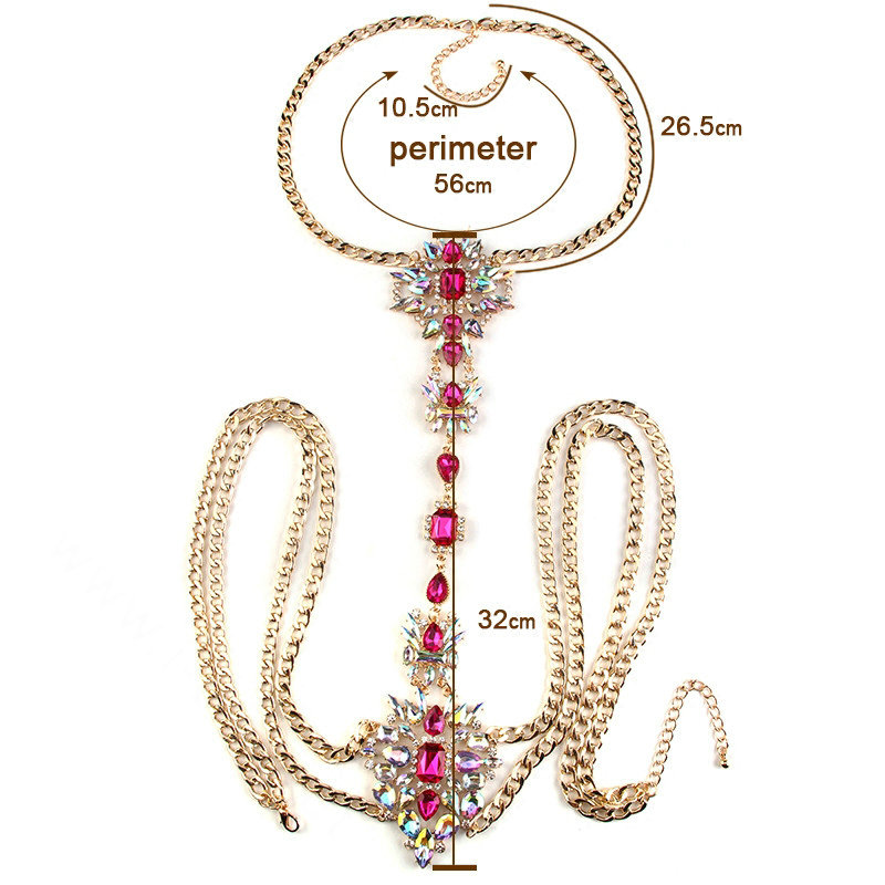 Sexy Crystal Flower Belly Body Chain Bikini Party Decro Pendant Necklace Jewelry - Rose