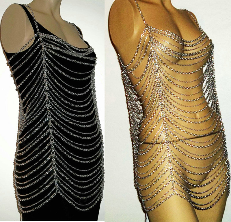 Sexy Fashion Body Bra Chain Club Dance Crossover Bikini Beach Long Necklace Jewelry - Sliver
