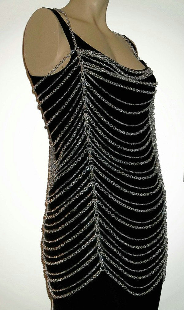 Sexy Fashion Body Bra Chain Club Dance Crossover Bikini Beach Long Necklace Jewelry - Sliver