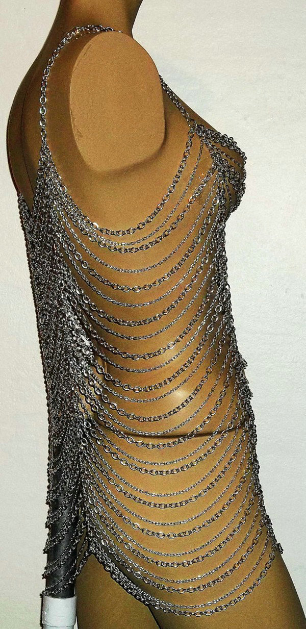 Sexy Fashion Body Bra Chain Club Dance Crossover Bikini Beach Long Necklace Jewelry - Sliver