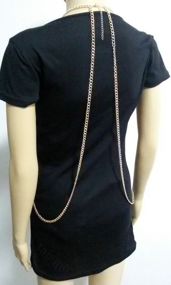 Sexy Full Body Chain Vest Slave Necklace Showgirl Halter Dress Decro Jewelry - Gold