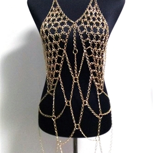 Sexy Halter Bra Body Chain Harness Burlesque Lingerie Bikini Belly Waist For Women Necklace - Gold