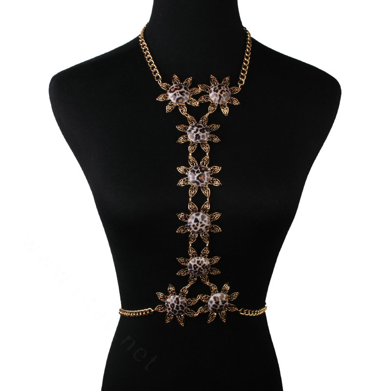 Sexy Leopard Alloy Flower Belly Body Chain Bikini Beach Decro Pendant Necklace Jewelry - Gold
