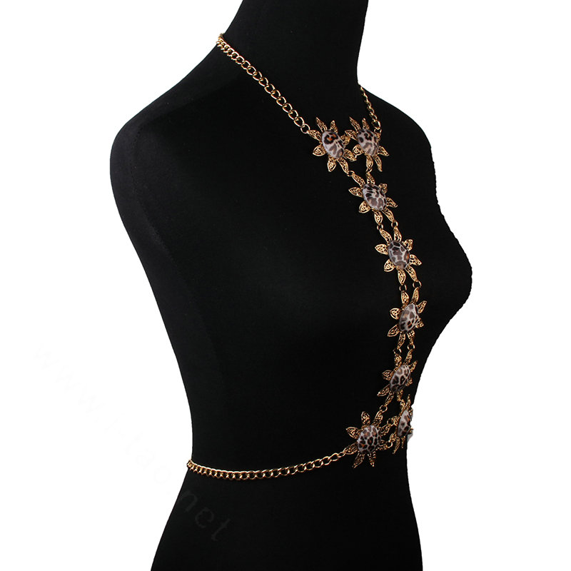 Sexy Leopard Alloy Flower Belly Body Chain Bikini Beach Decro Pendant Necklace Jewelry - Gold