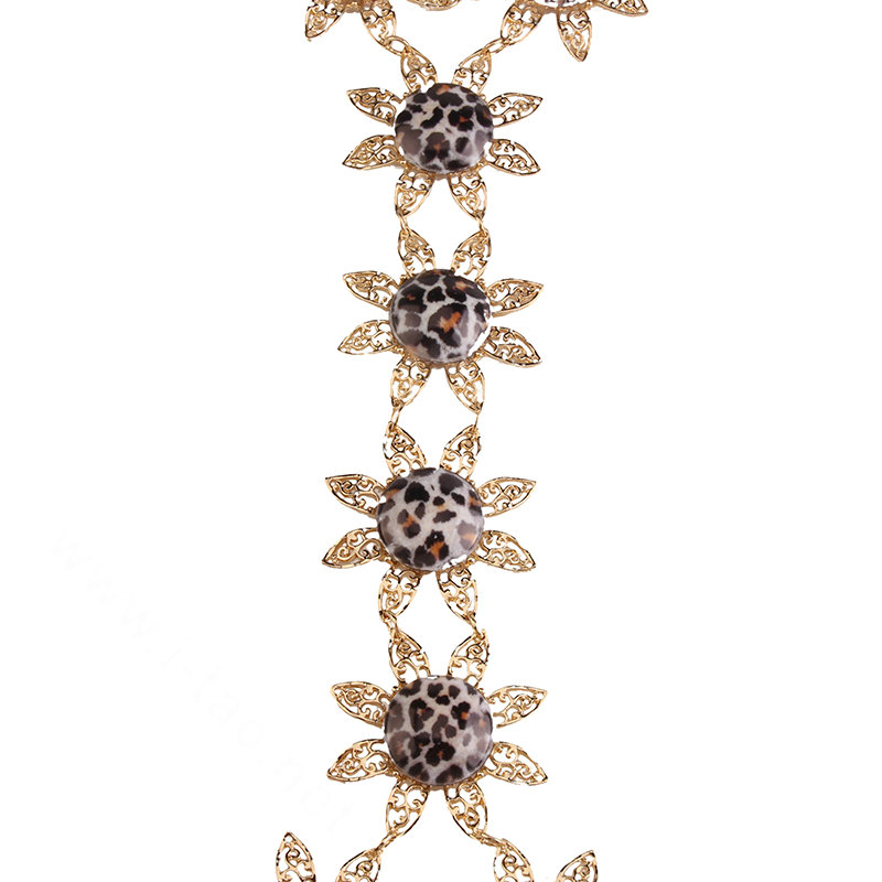 Sexy Leopard Alloy Flower Belly Body Chain Bikini Beach Decro Pendant Necklace Jewelry - Gold