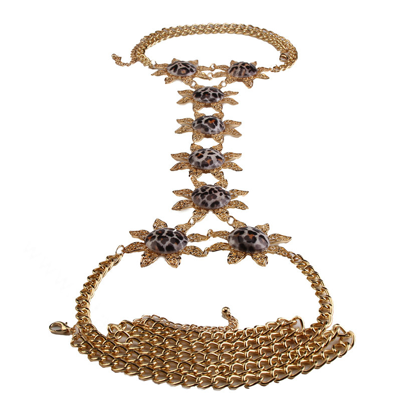 Sexy Leopard Alloy Flower Belly Body Chain Bikini Beach Decro Pendant Necklace Jewelry - Gold