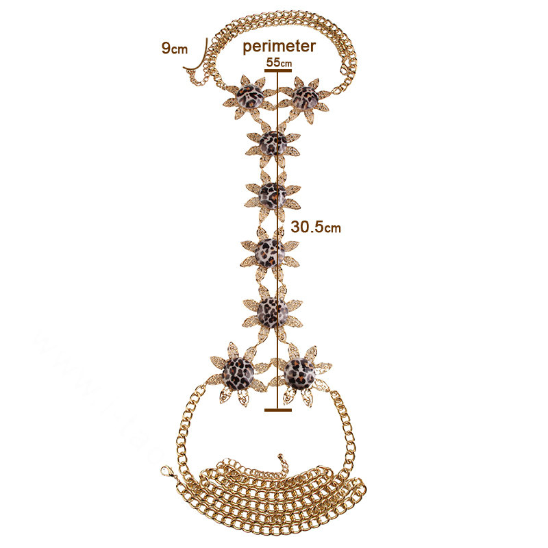 Sexy Leopard Alloy Flower Belly Body Chain Bikini Beach Decro Pendant Necklace Jewelry - Gold