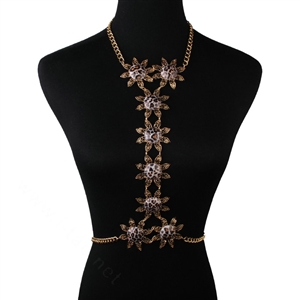 Sexy Leopard Alloy Flower Belly Body Chain Bikini Beach Decro Pendant Necklace Jewelry - Gold