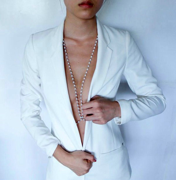 Sexy Pearl Back Drop Necklace Bikini Body Chain Belly Evening Dress Decor Jewelry - Sliver