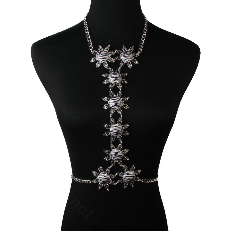 Sexy Zebra Alloy Flower Belly Body Chain Bikini Beach Decro Pendant Necklace Jewelry - Sliver