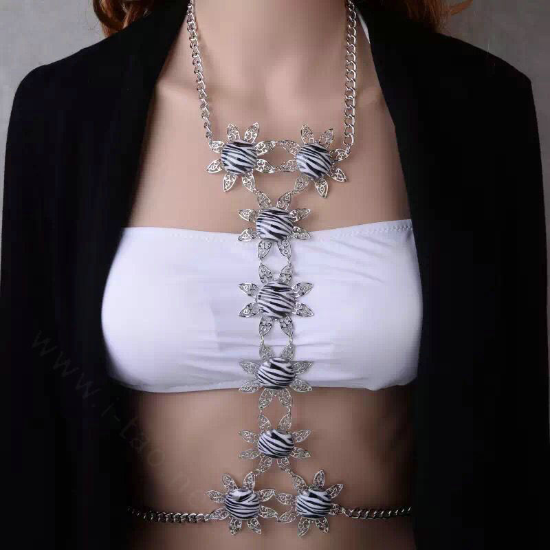 Sexy Zebra Alloy Flower Belly Body Chain Bikini Beach Decro Pendant Necklace Jewelry - Sliver