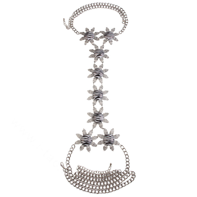 Sexy Zebra Alloy Flower Belly Body Chain Bikini Beach Decro Pendant Necklace Jewelry - Sliver