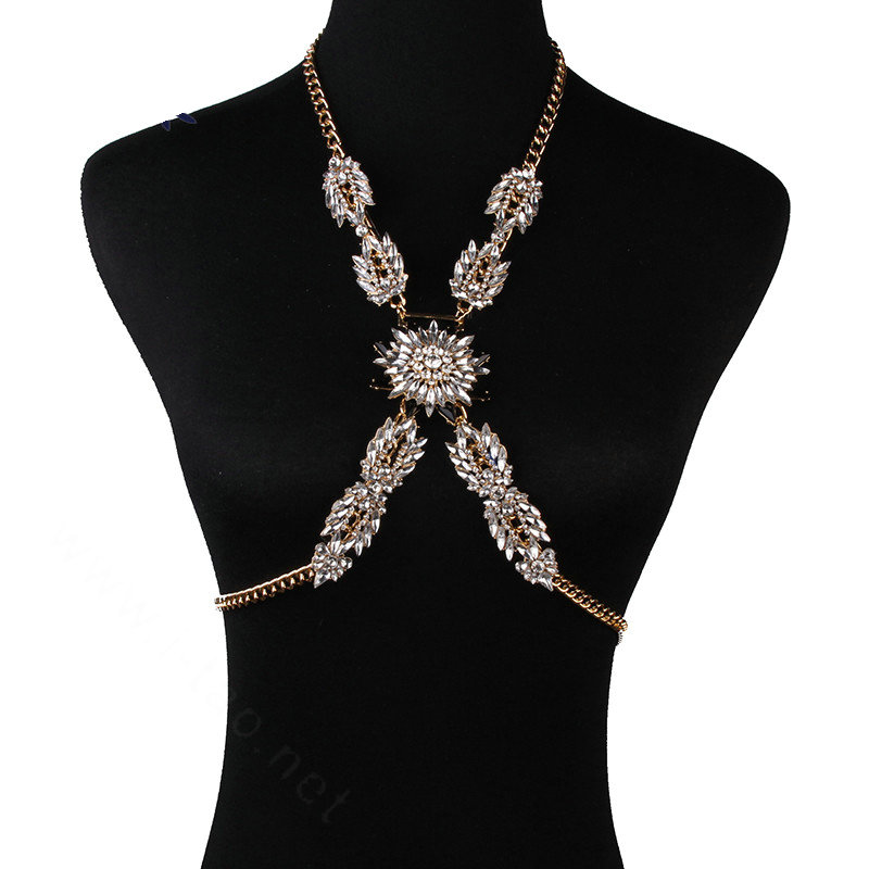 Simple Diamond Flower Pendant Necklace Bikini Beach Dress Decro Body Chain Jewelry - Black