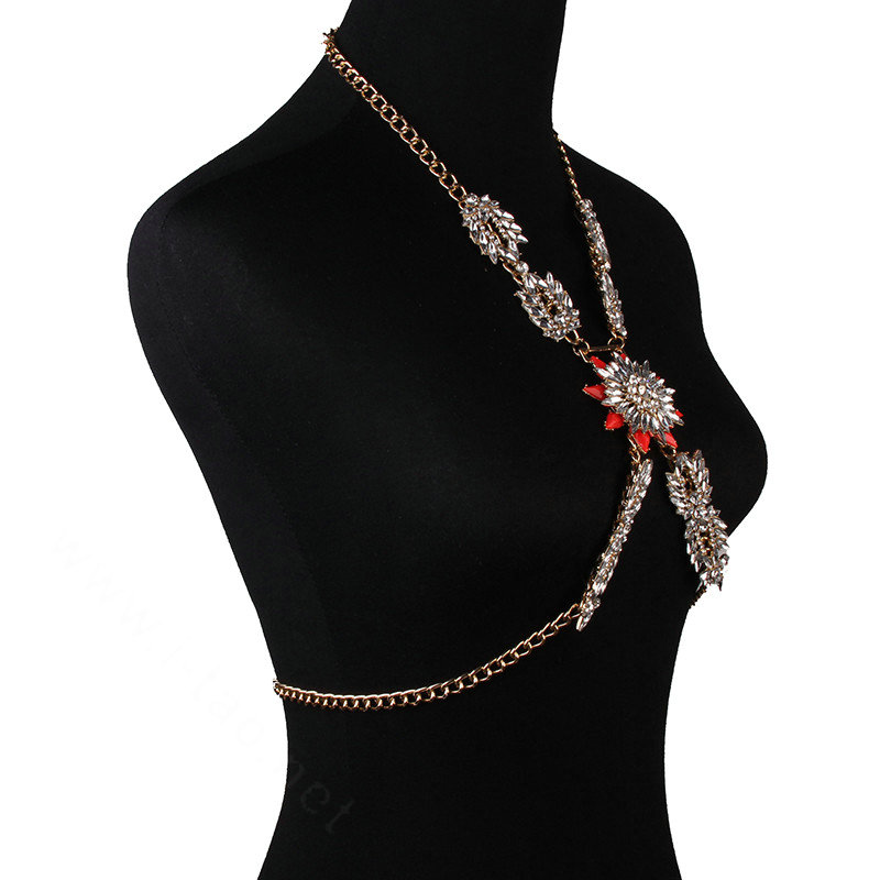 Simple Diamond Flower Pendant Necklace Bikini Beach Dress Decro Body Chain Jewelry - Red