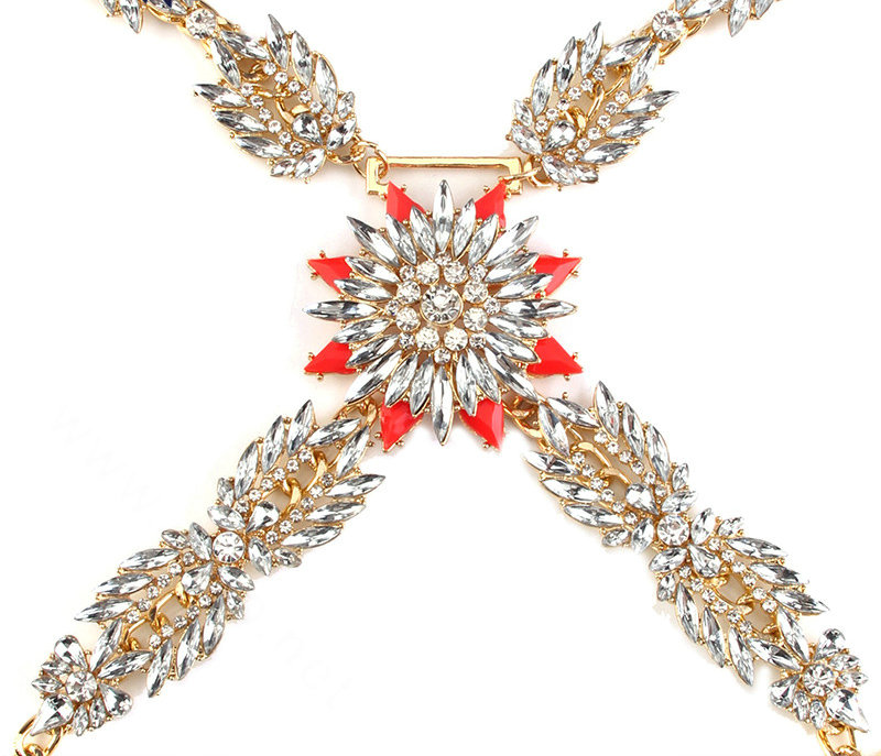 Simple Diamond Flower Pendant Necklace Bikini Beach Dress Decro Body Chain Jewelry - Red