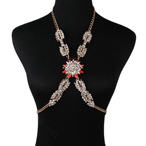 Simple Diamond Flower Pendant Necklace Bikini Beach Dress Decro Body Chain Jewelry - Red