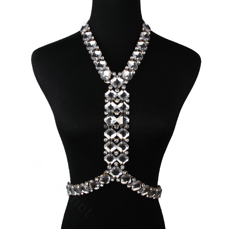 Simple Diamond Flower Pendant Necklace Bikini Beach Dress Decro Body Chain Jewelry - White