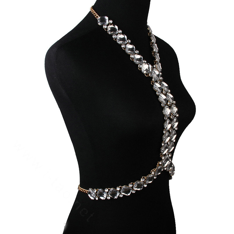 Simple Diamond Flower Pendant Necklace Bikini Beach Dress Decro Body Chain Jewelry - White