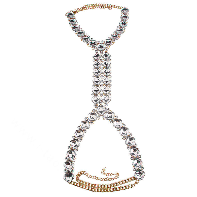 Simple Diamond Flower Pendant Necklace Bikini Beach Dress Decro Body Chain Jewelry - White