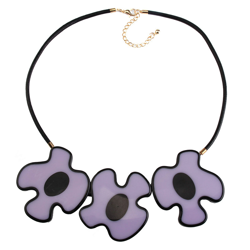 Simple Female Three Flowers Bib Necklace Sweater Chain Dress Decro Jewelry - Purple