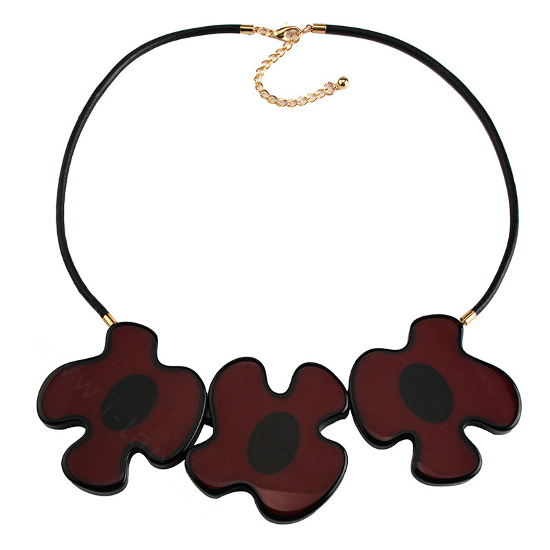 Simple Female Three Flowers Bib Necklace Sweater Chain Dress Decro Jewelry - Red