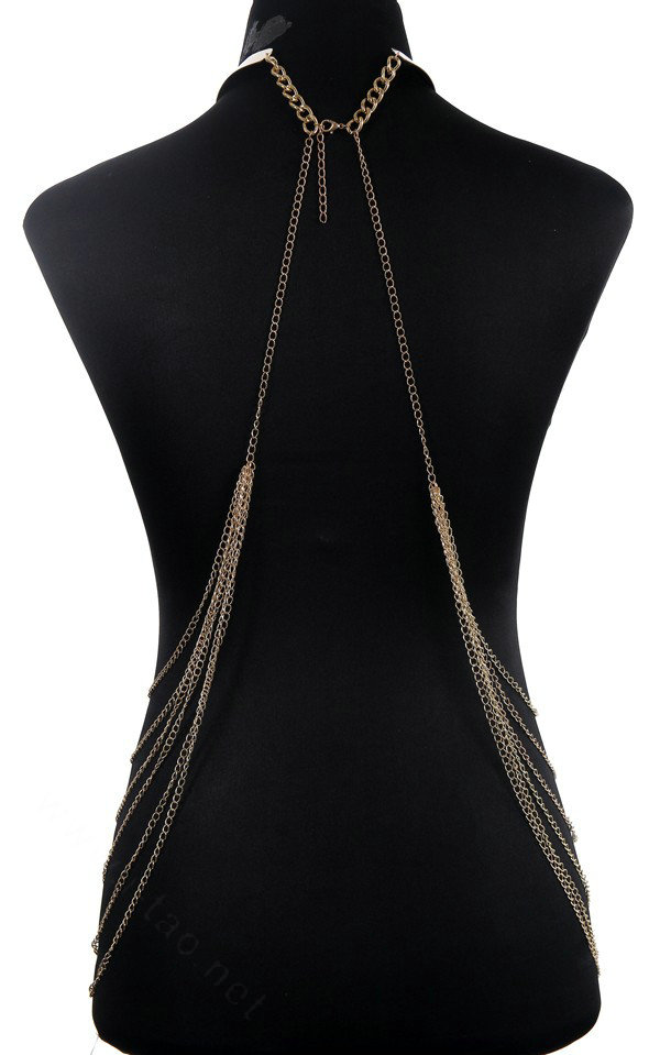 Simple Multi Layer Body Chain Punk Long Choker Necklace Harness Bikini Jewelry - Gold