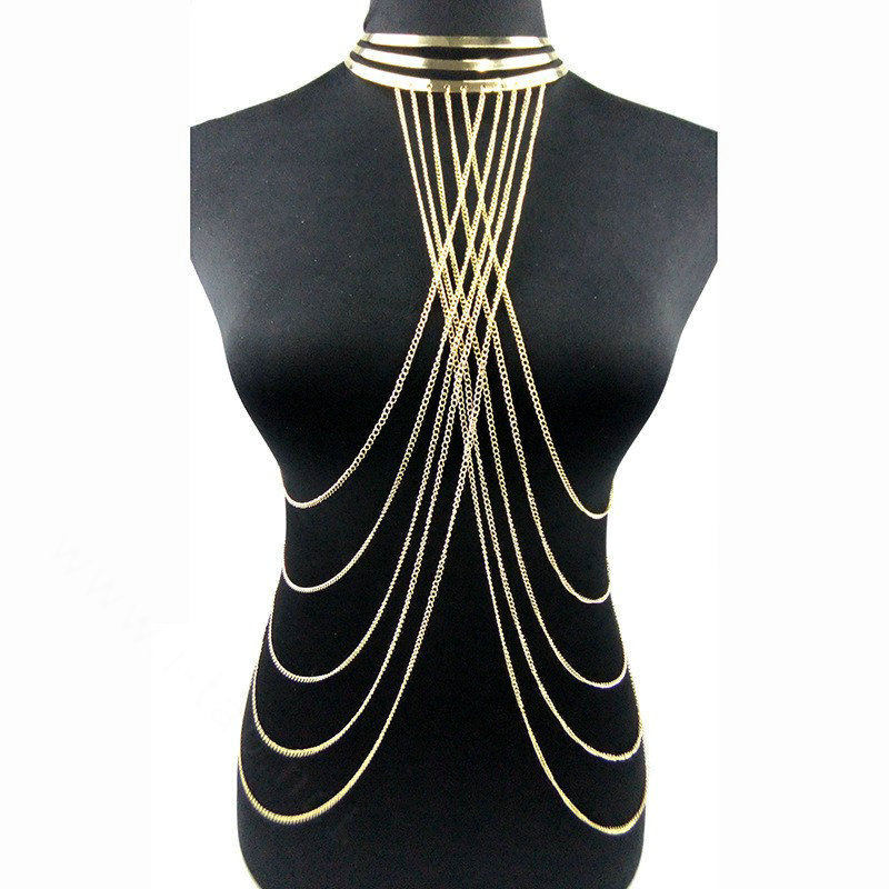 Simple Multi Layer Body Chain Sexy Punk Choker Necklace Harness Bikini Jewelry - Gold