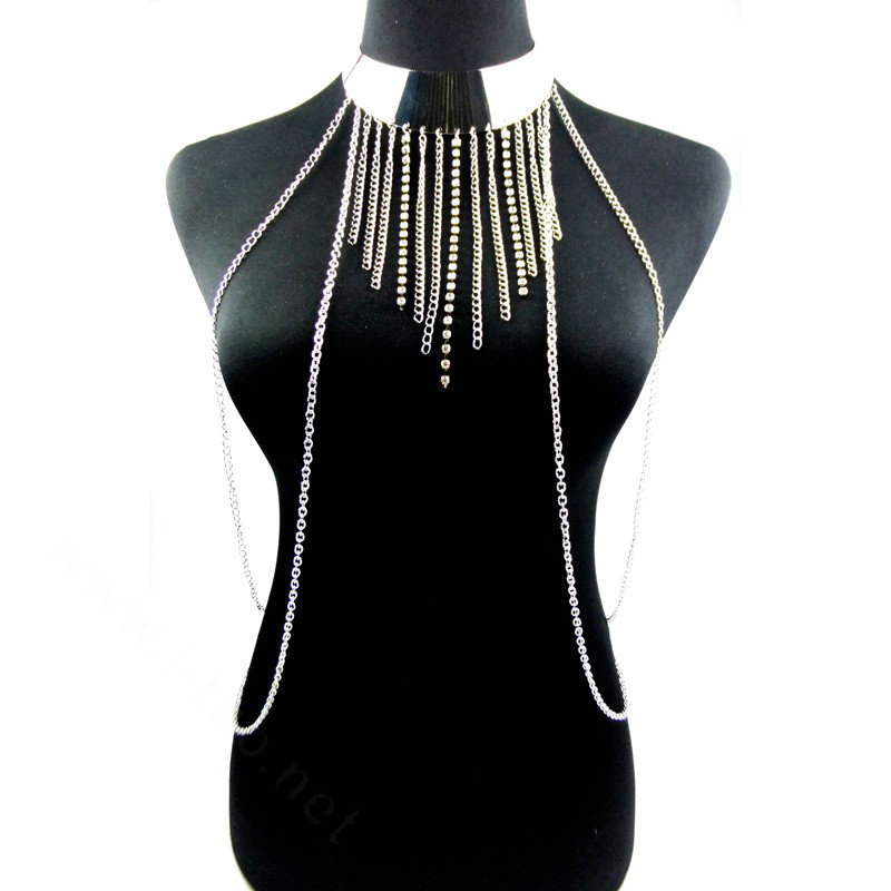 Simple One Piece Chain Sexy Tassel Choker Necklace Harness Bikini Jewelry For Women - Gold