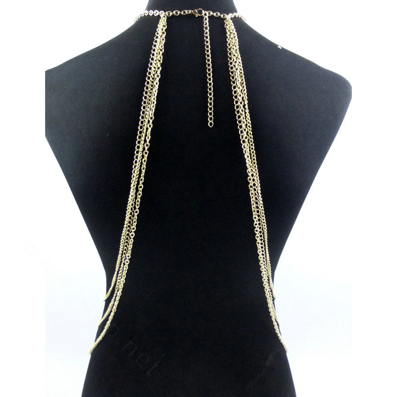 Simple One Piece Chain Sexy Tassel Choker Necklace Harness Bikini Jewelry For Women - Gold