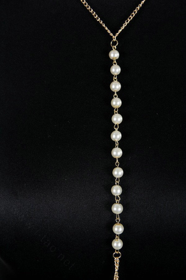 Simple Pearl Drop Necklace Bikini Body Chain Belly Evening Dress Decor Jewelry - Sliver