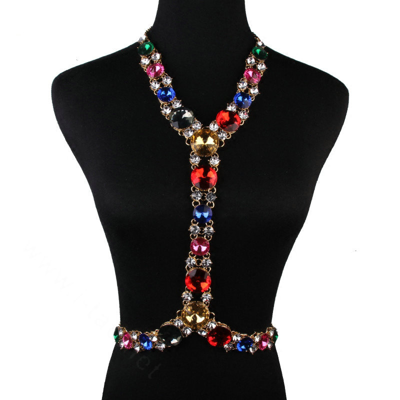 Simple Rhinestone Pendant Bib Necklace Bikini Beach Dress Decro Body Chain Jewelry - Colour