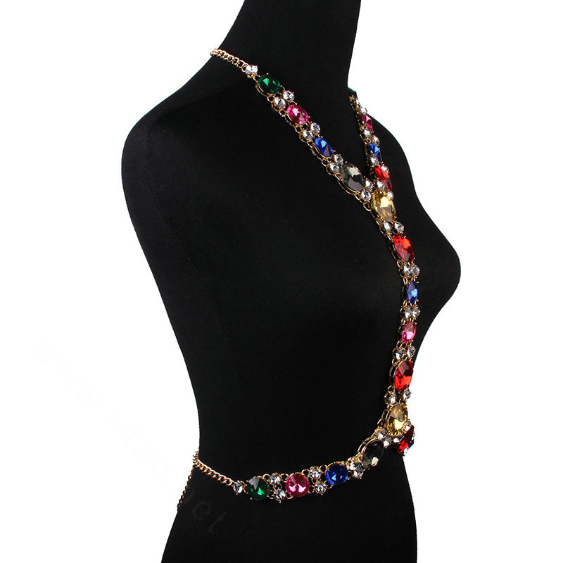 Simple Rhinestone Pendant Bib Necklace Bikini Beach Dress Decro Body Chain Jewelry - Colour