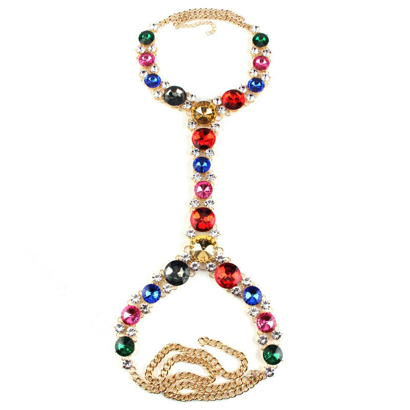 Simple Rhinestone Pendant Bib Necklace Bikini Beach Dress Decro Body Chain Jewelry - Colour