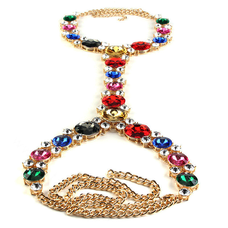Simple Rhinestone Pendant Bib Necklace Bikini Beach Dress Decro Body Chain Jewelry - Colour