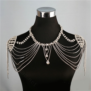 Special Offer Crystal Bridal Shoulder Chain Jewelry Wedding Stage Necklace - White