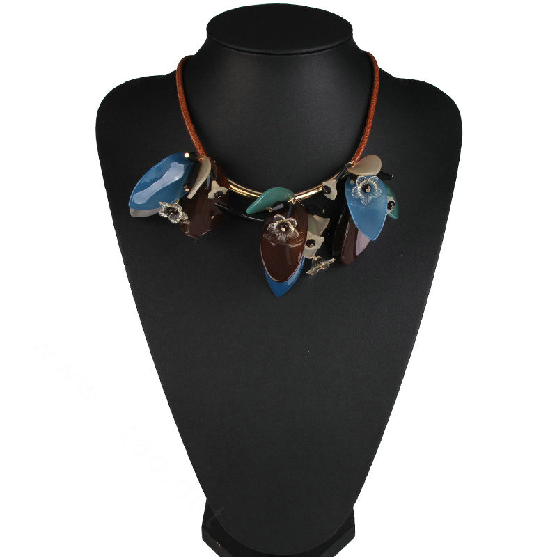 Top Fashion Women Flower Choker Necklace Sweater Chain Dress Decro Jewelry - Blue
