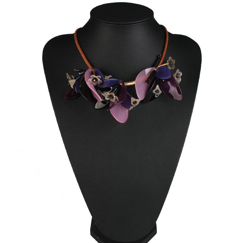 Top Fashion Women Flower Choker Necklace Sweater Chain Dress Decro Jewelry - Purple