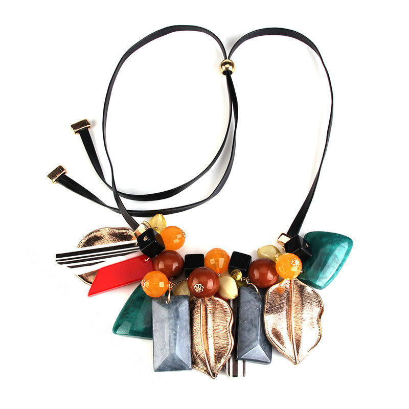 Top Fashion Women Leaves Choker Necklace Sweater Chain Dress Decro Jewelry - Colour