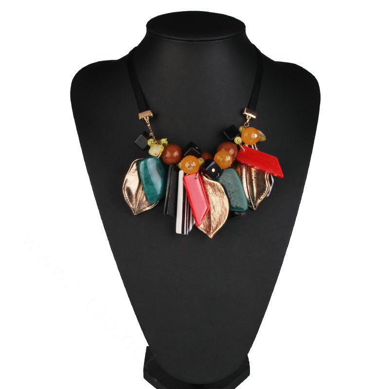 Top Fashion Women Leaves Choker Necklace Sweater Chain Dress Decro Jewelry - Colour