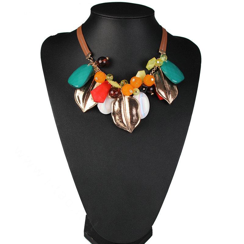 Top Fashion Women Leaves Choker Necklace Sweater Chain Dress Decro Jewelry - Gold