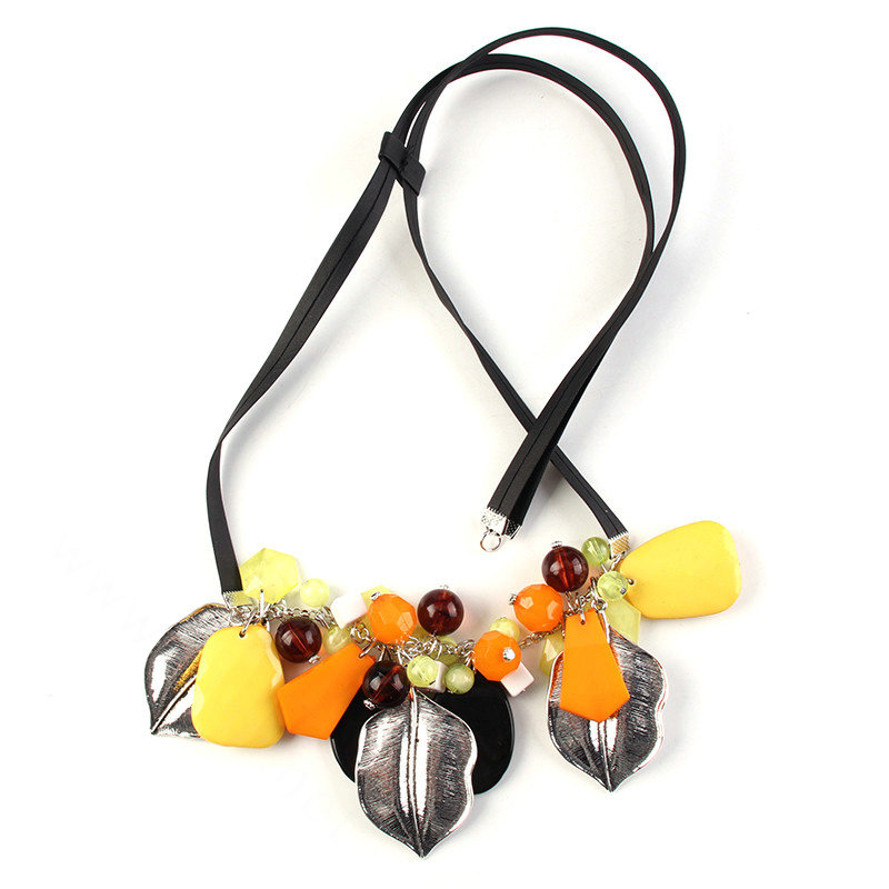 Top Fashion Women Leaves Choker Necklace Sweater Chain Dress Decro Jewelry - Sliver