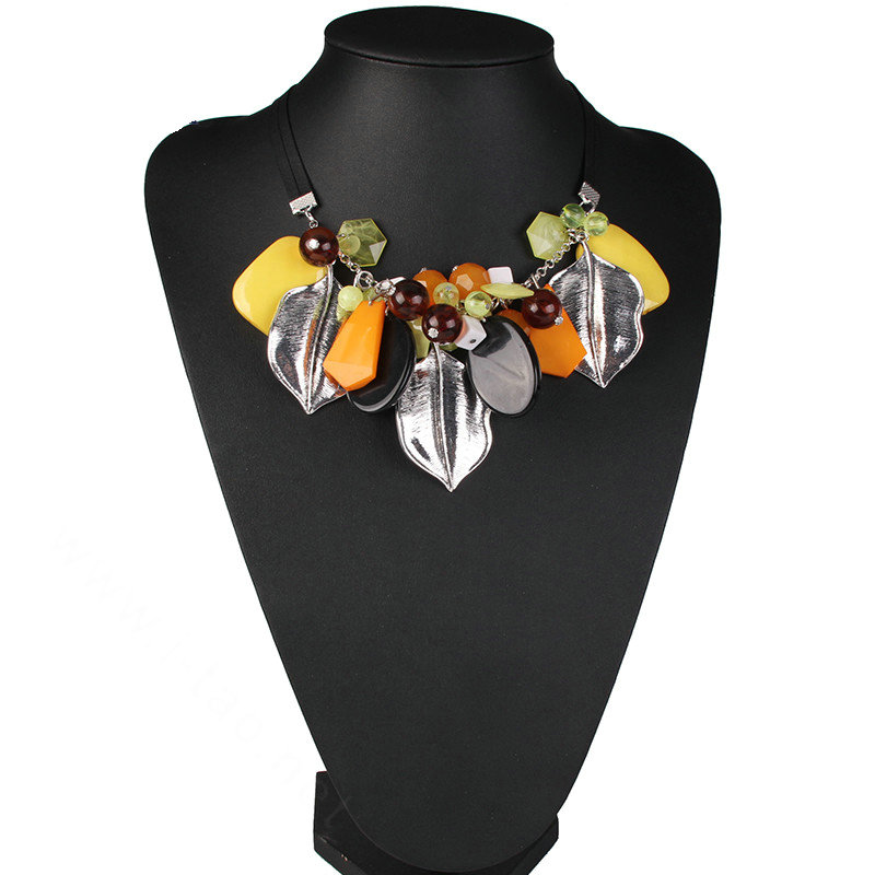 Top Fashion Women Leaves Choker Necklace Sweater Chain Dress Decro Jewelry - Sliver