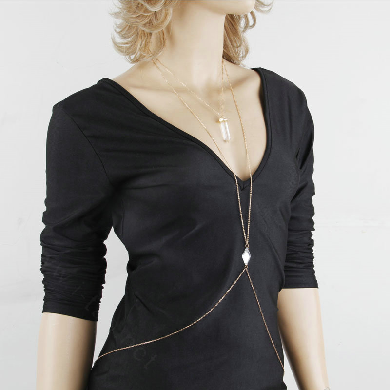 Unique 14K Crystal Waist Body Chains Bikini Beach Dress Decro Necklace Jewelry - Gold