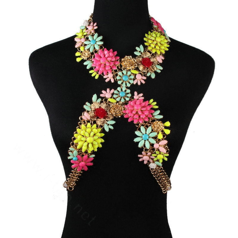 Unique Crystal Flower Pendant Necklace Bikini Beach Dress Decro Body Chain Jewelry - Colour