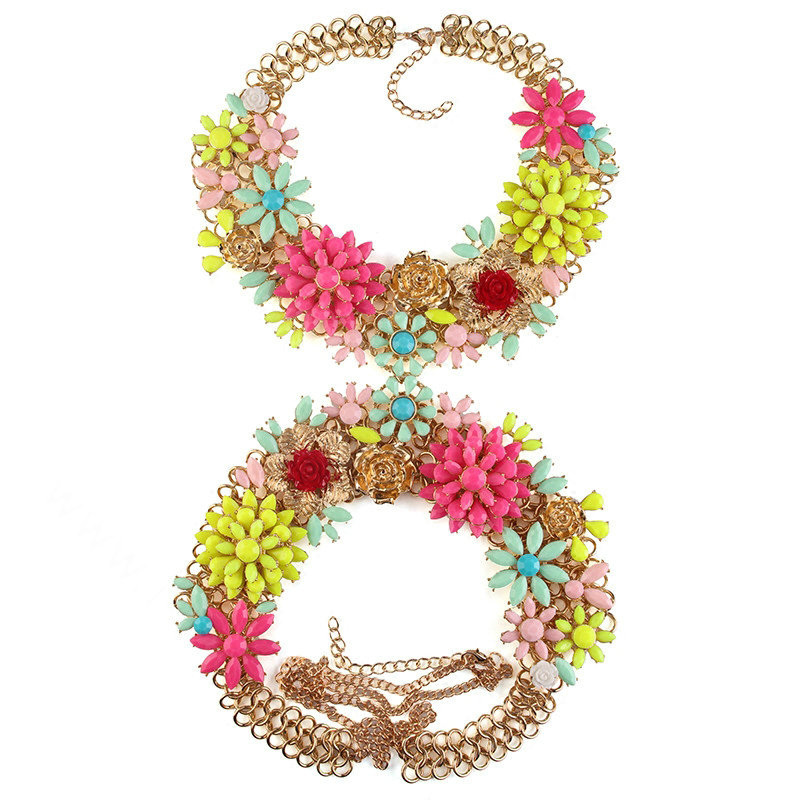 Unique Crystal Flower Pendant Necklace Bikini Beach Dress Decro Body Chain Jewelry - Colour