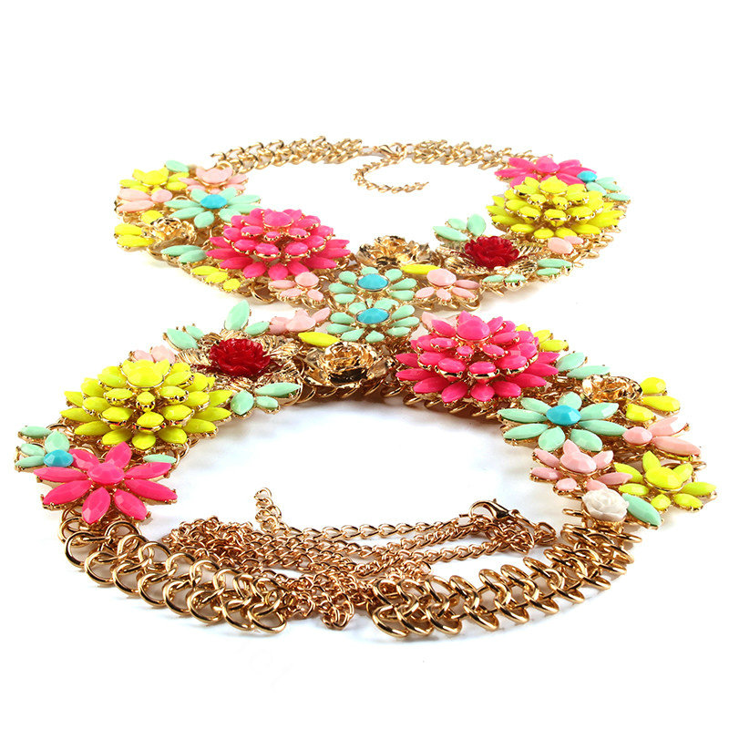 Unique Crystal Flower Pendant Necklace Bikini Beach Dress Decro Body Chain Jewelry - Colour