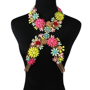 Unique Crystal Flower Pendant Necklace Bikini Beach Dress Decro Body Chain Jewelry - Colour