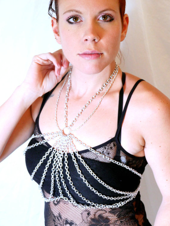 Unique Punk Alloy Body Chain Bra Slave Harness Dress Decor Necklace Jewelry - Sliver
